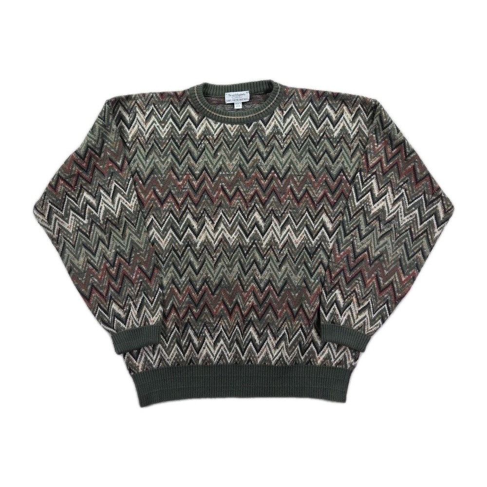 Vintage  Saks Fifth Avenue Sweater‎ 90s Mens Medium Chevron Geometric Tricots